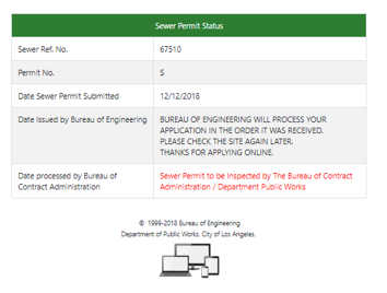 Sewer Permit Status Screen