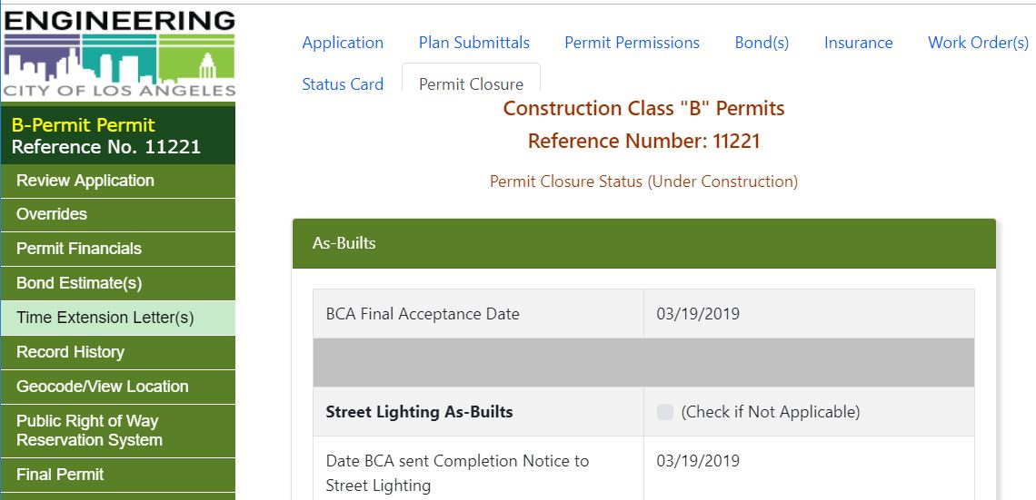 B Permit BCA Verification for ACOS Clearance