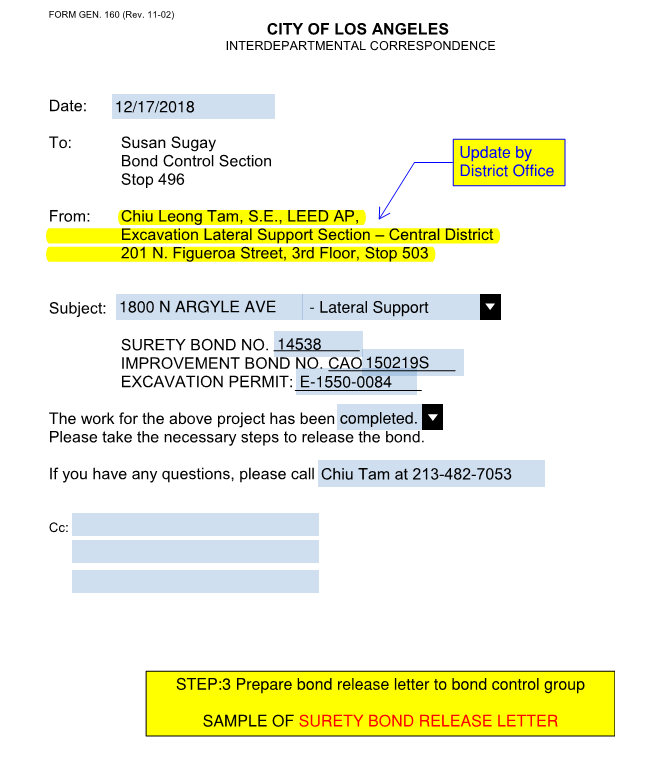 Sample of Surety Bond Release Letter