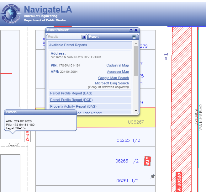 Cadastral Map Screen Shot from NavigateLA