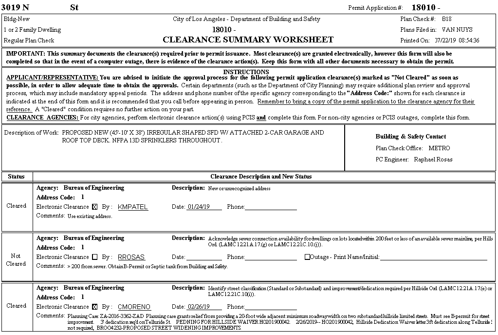 Clearance Summary Worksheet Screen Shot