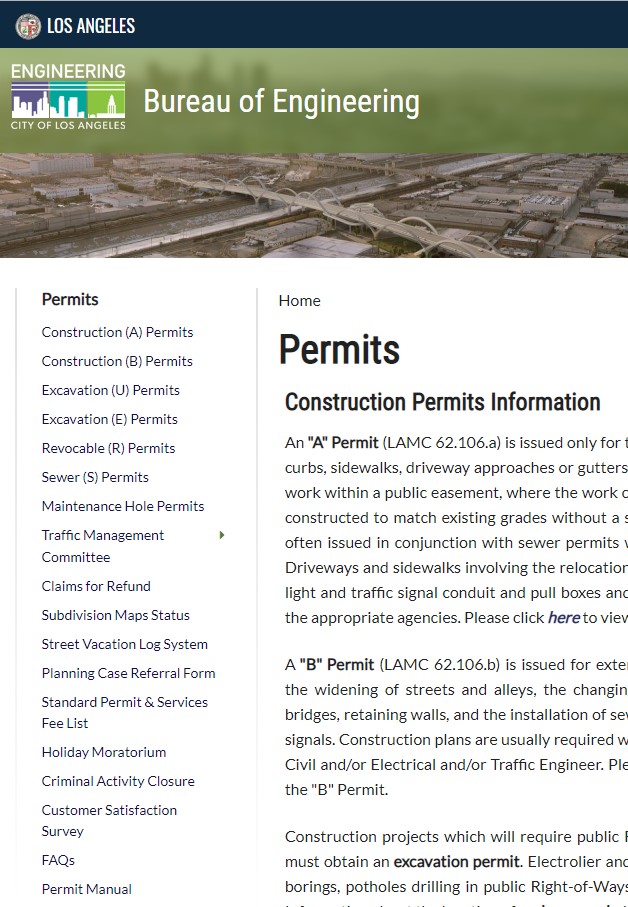 City of LA BOE Permit Website Screenshot