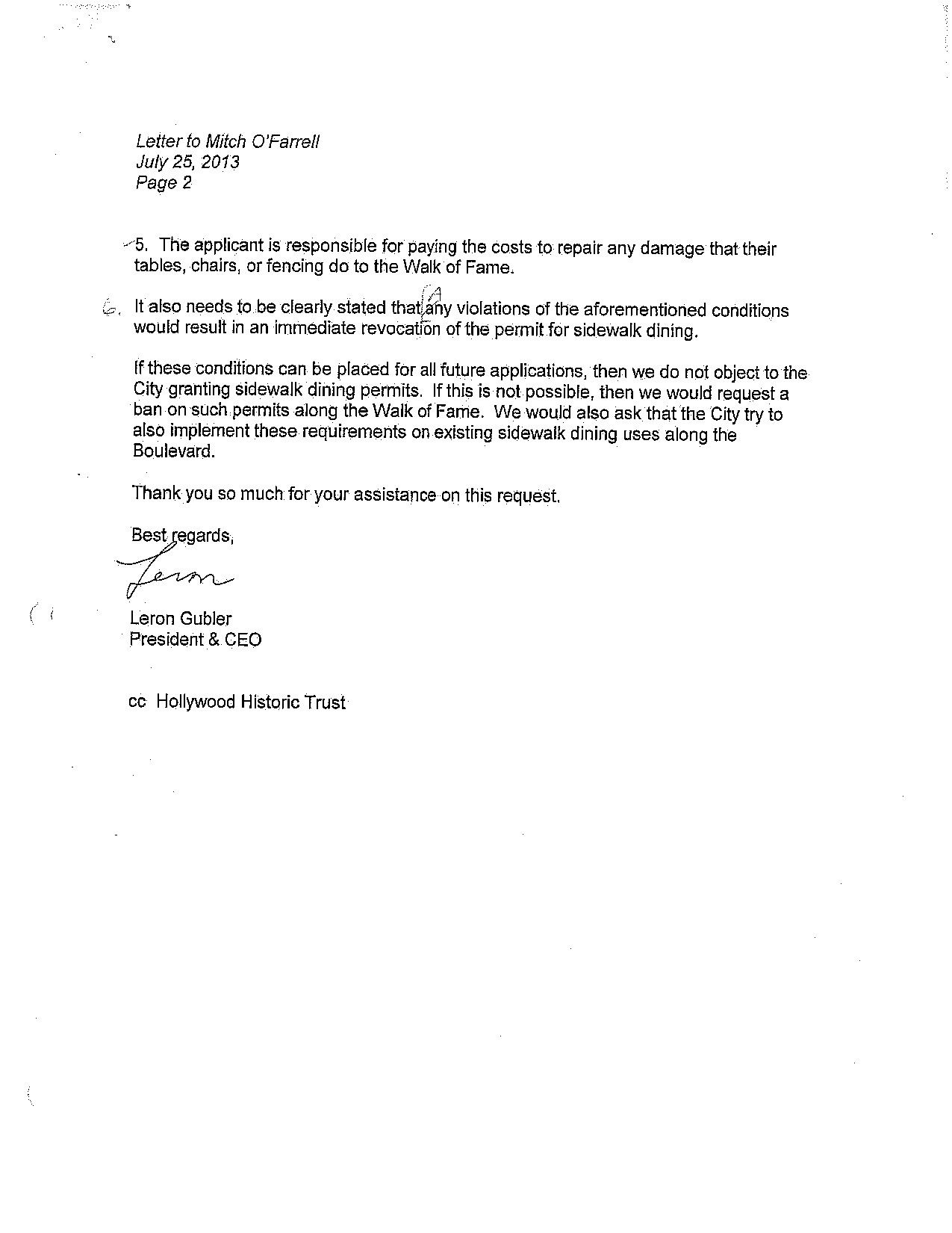 Screen shot of a Hollywood Chamber of Commerce Notification Letter, page 2