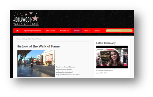 Hollywood Walk of Fame History Website