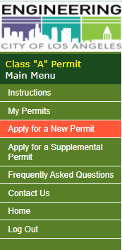 Screen shot of on-line A Permit menu