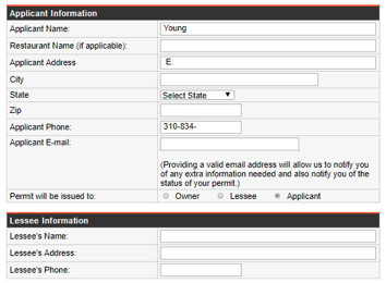 R Permit Application Information & Lessee Information Fields