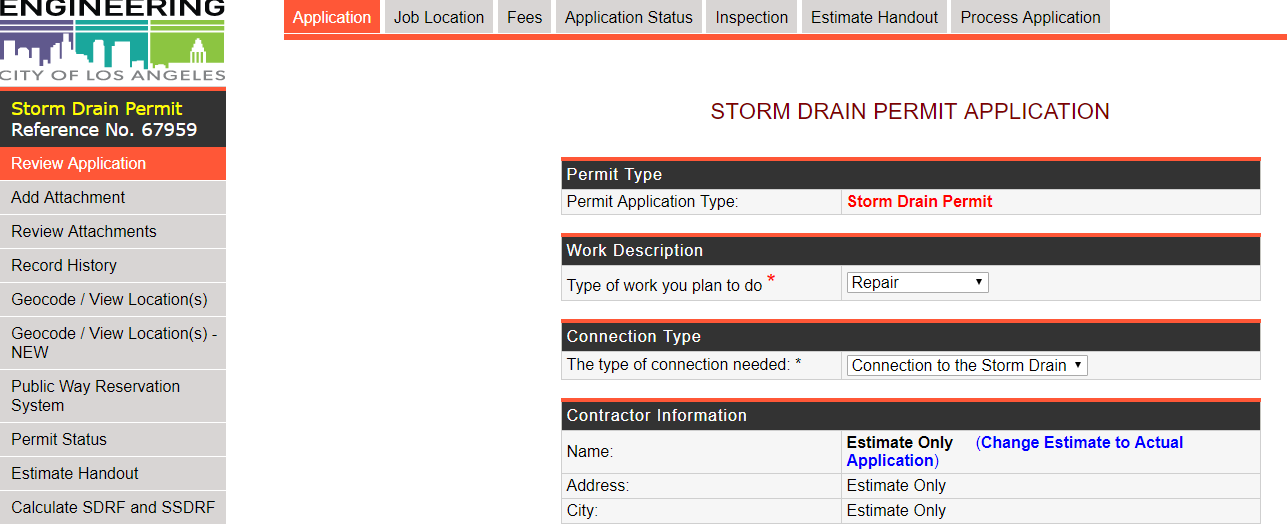 Storm Drain Application Change Estimate to an Actual Application