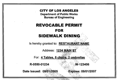 Revocable Permit for Sidewalking Dining