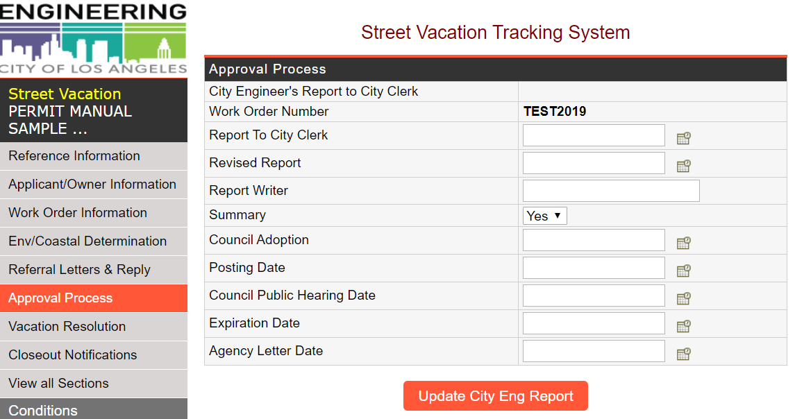 Street Vacation Tracking System Approval Process Screenshot
