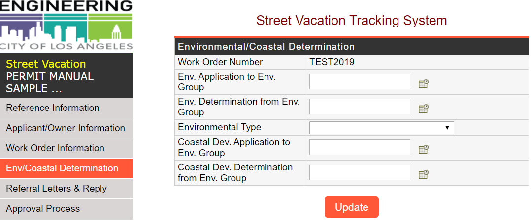 Street Vacation Tracking System Env_Coastal Determination Screenshot