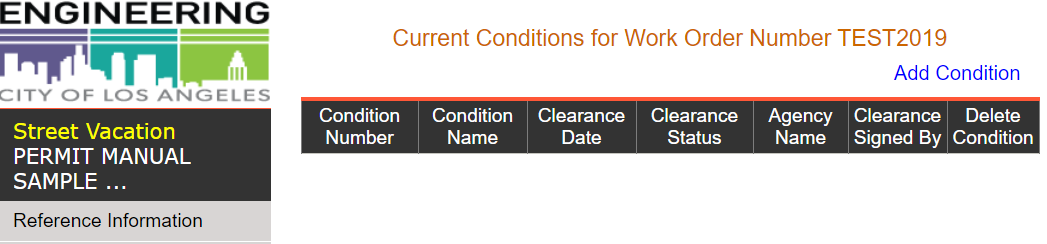 Street Vacation Tracking System List Conditions Screenshot