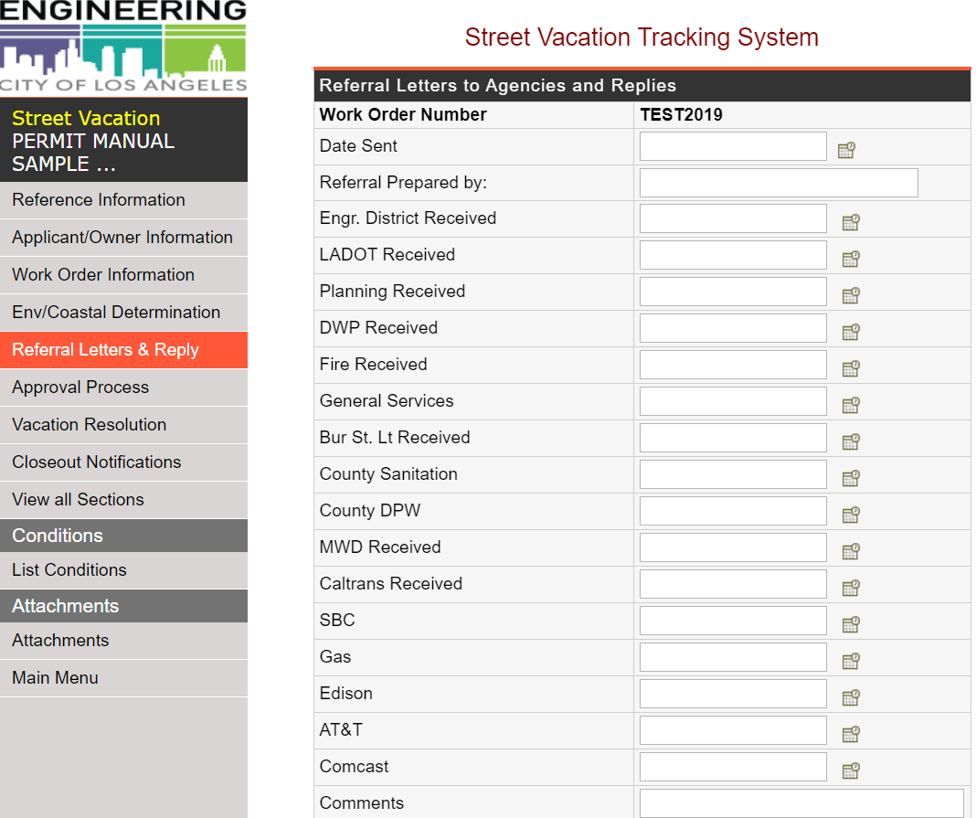 Street Vacation Tracking System Referral Letters Screenshot
